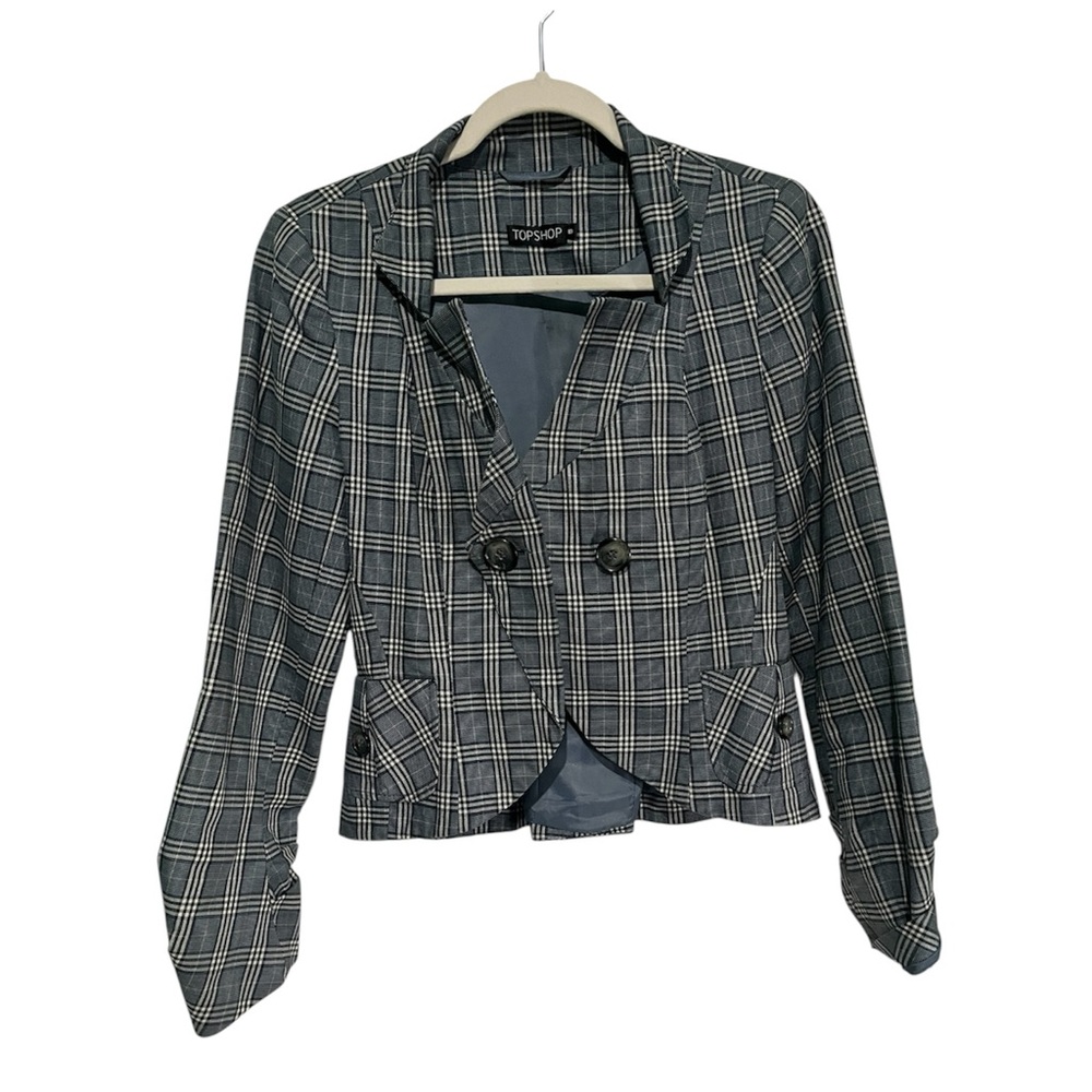 Topshop Women's Black and White Checkered Blazer
